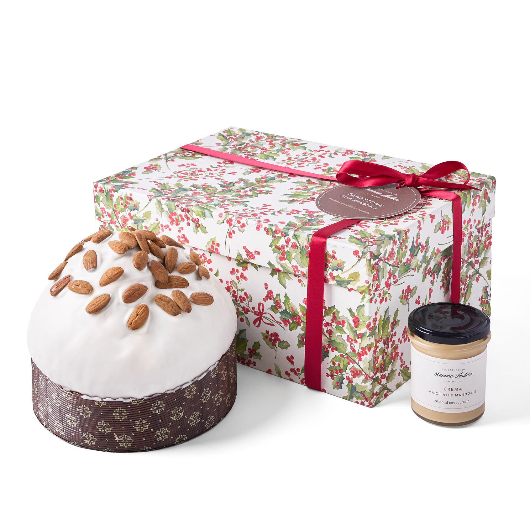 Panettone alle mandorle con crema spalmabile alle mandorle in scatola